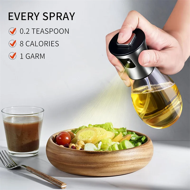 Spruzzatore di oliva per cucinare, spruzzatore di olio d'oliva in vetro da 200 ml, spruzzatore di olio vegetale con imbuto, spruzzatore di olio, cottura, frittura, barbecue