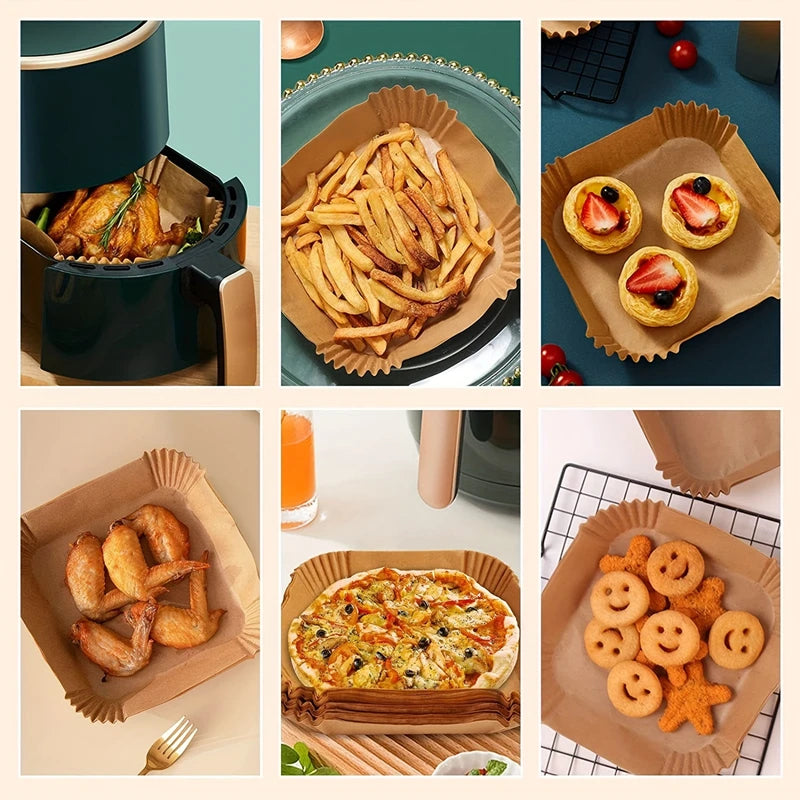 Fodere di carta per friggitrice ad aria Carta da forno impermeabile usa e getta a prova di olio Rotonda quadrata e rettangolare pergamena Forniture per feste da cucina