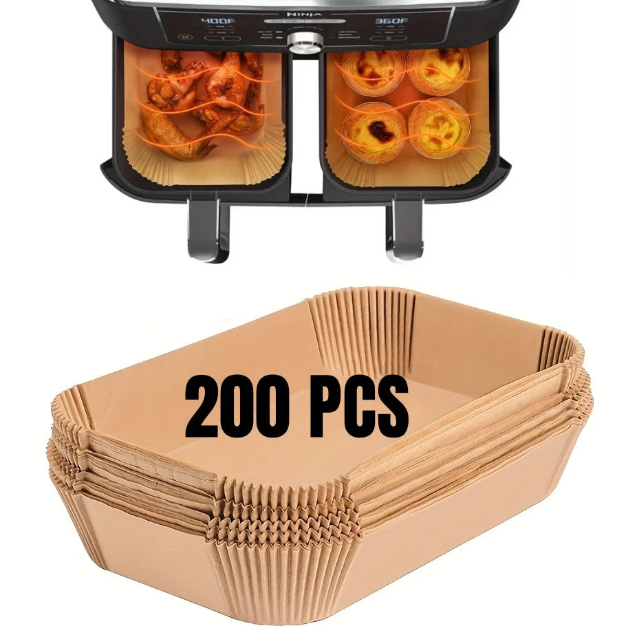 Fodere di carta per friggitrice ad aria Carta da forno impermeabile usa e getta a prova di olio Rotonda quadrata e rettangolare pergamena Forniture per feste da cucina
