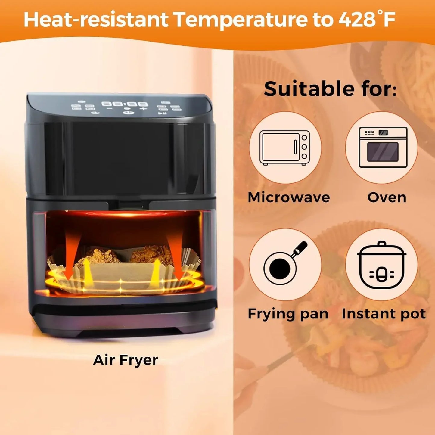 Fodere di carta usa e getta per friggitrice ad aria da 100 pezzi: rivestimenti quadrati da 20 cm per friggitrice ad aria, pergamena con cestello antiaderente resistente al grasso e all'acqua Pa