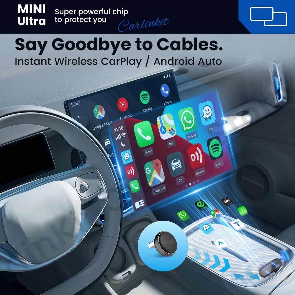 Carplay e Android Auto Wireless CarlinKit Mini Ultra 2025 - Adattatore per Auto Bluetooth 5.4 e Wi-Fi 5.8GHz