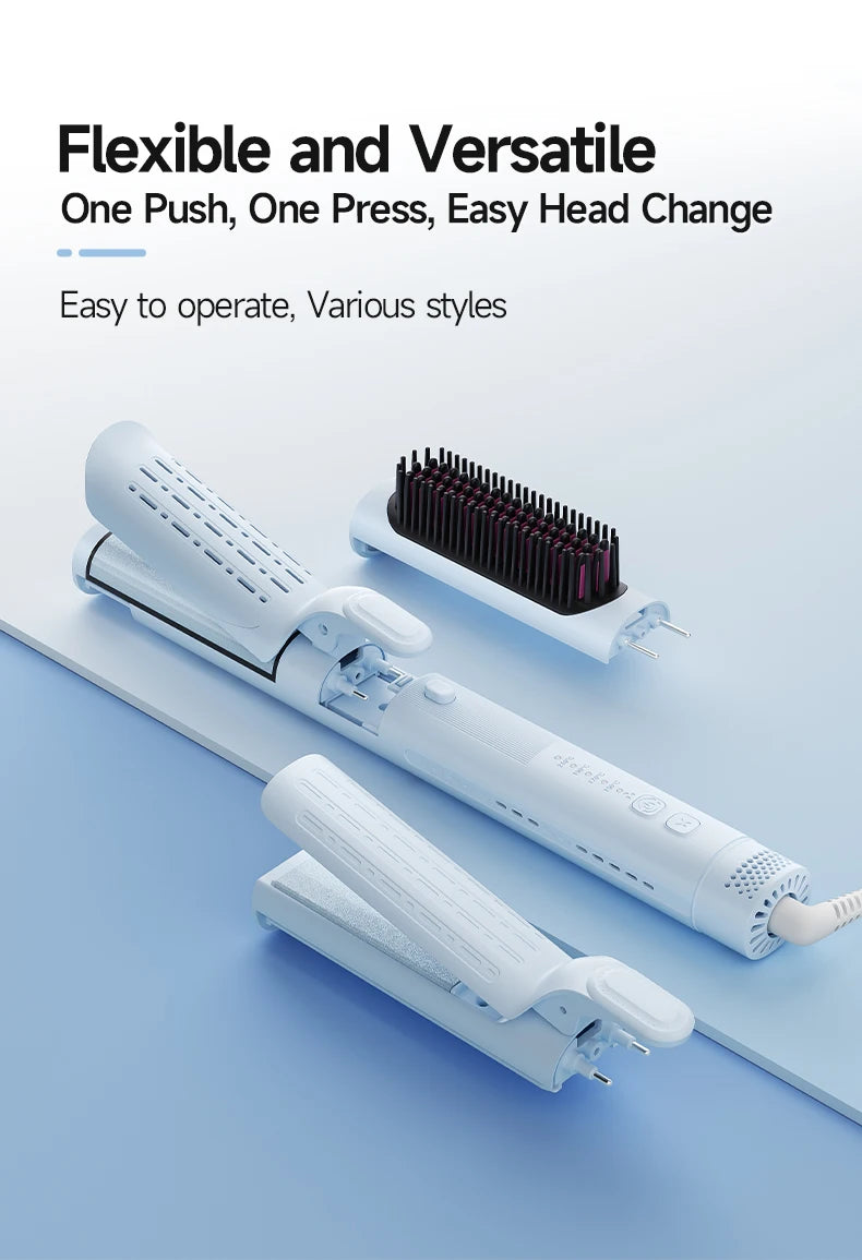 Piastra per capelli multifunzione 3 in 1: cambio facile della testa con una spinta, styling versatile per capelli lisci, ricci e ondulati