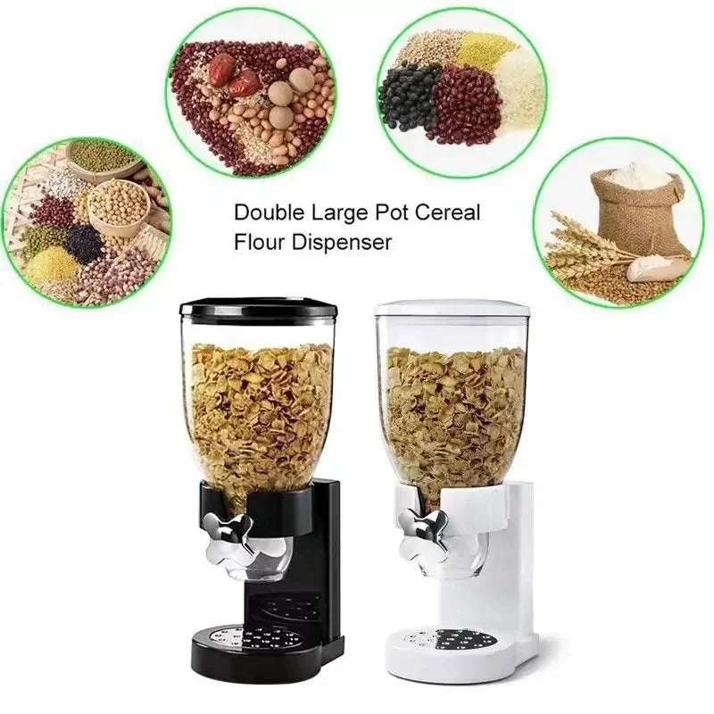 Distributore di cibo secco doppio controllo cibo secco distributore di cereali scatole portaoggetti contenitore per alimenti rotondo