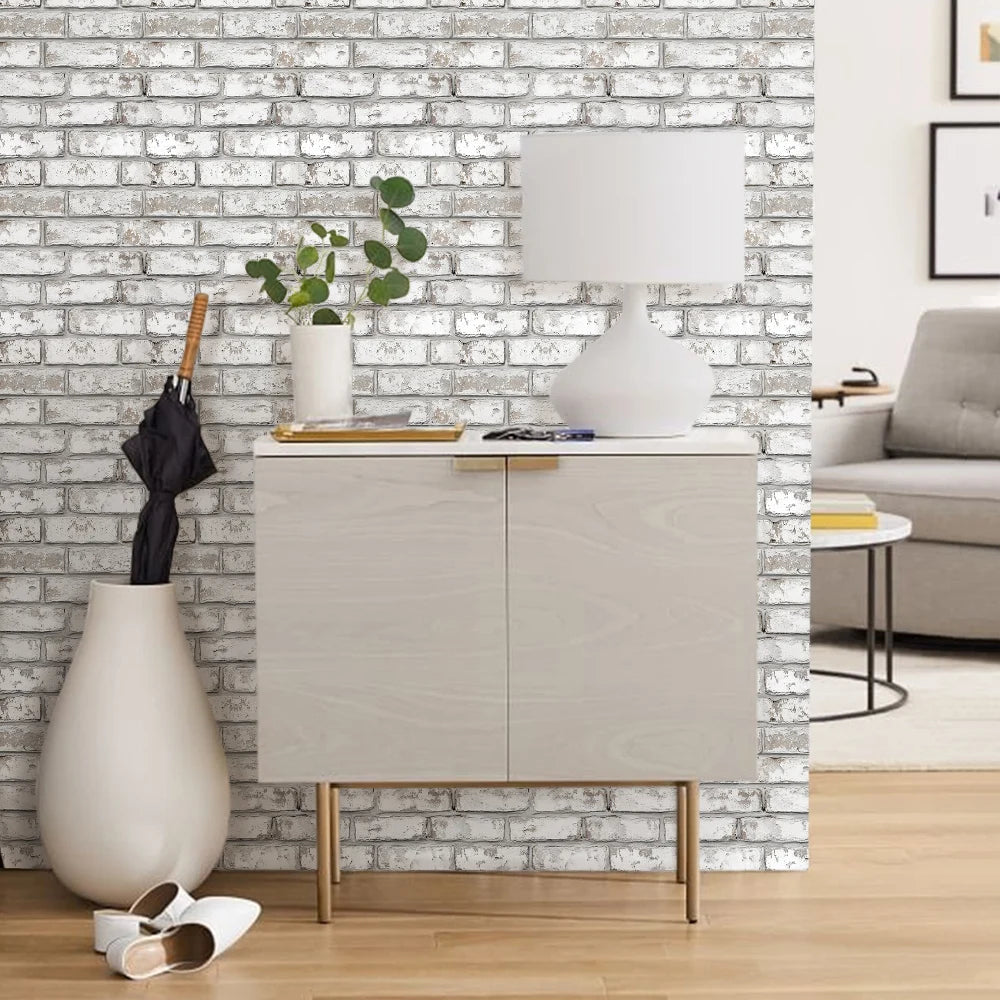 3D Tile Stickers, 3D Whitewash Brick Textures, Matte, 30cm x 30cm, Water and Mold Resistant, for Living Room Kitchen Wall Update