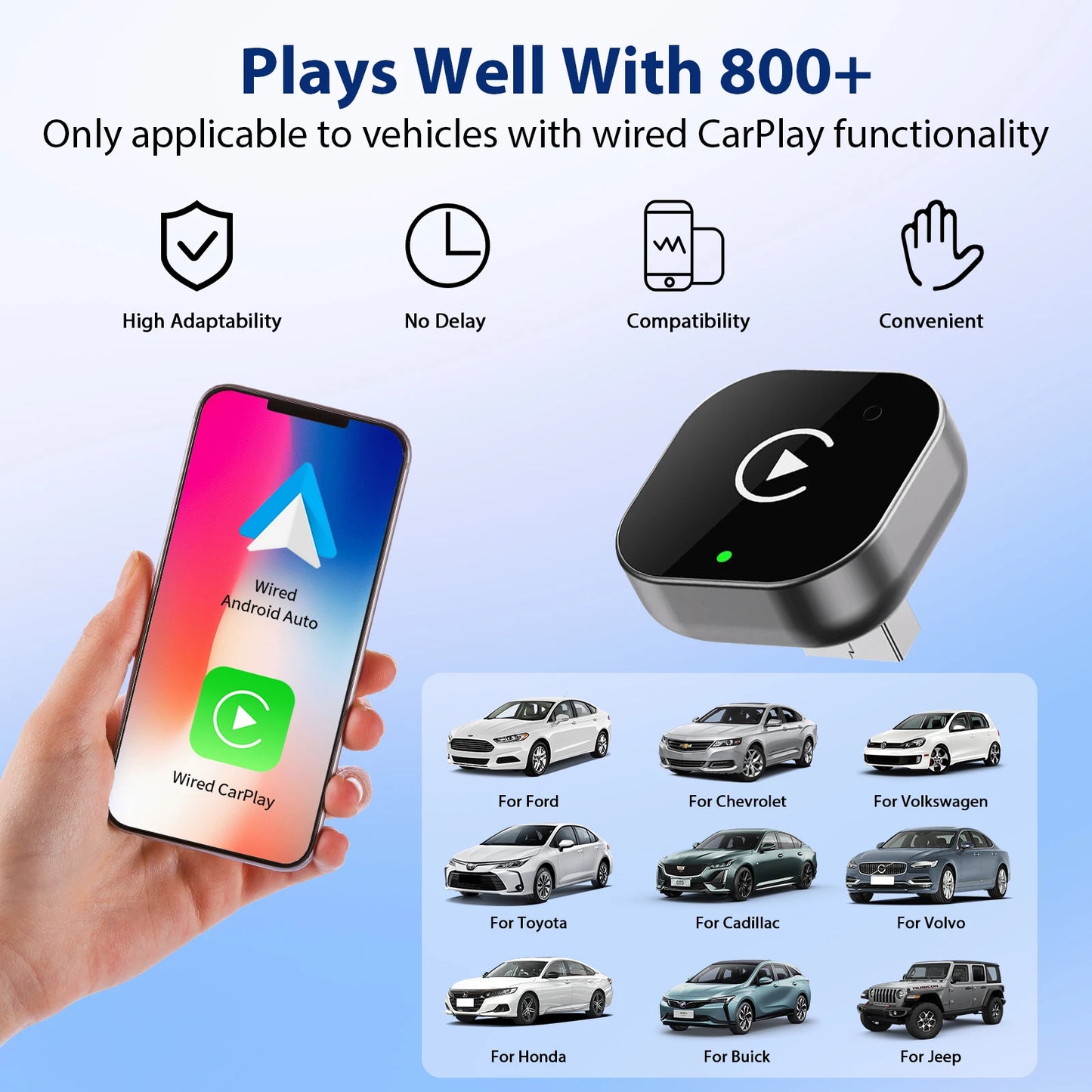Adattatore CarPlay Wireless 2-in-1 per iPhone – Convertitore da Cablato a Wireless Plug & Play
