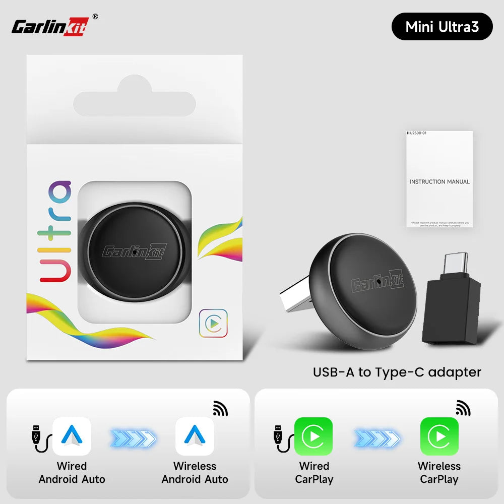 Carplay e Android Auto Wireless CarlinKit Mini Ultra 2025 - Adattatore per Auto Bluetooth 5.4 e Wi-Fi 5.8GHz