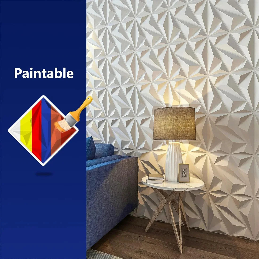 Pannello da parete 3D decorato con design a diamante da 10 pezzi, 30 cm x 30 cm bianco opaco/nero, pannello da parete per decorazione domestica fai da te