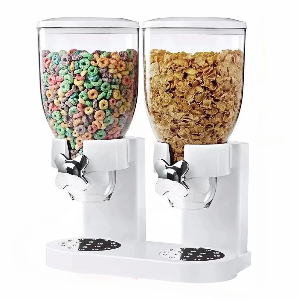 Distributore di cibo secco doppio controllo cibo secco distributore di cereali scatole portaoggetti contenitore per alimenti rotondo