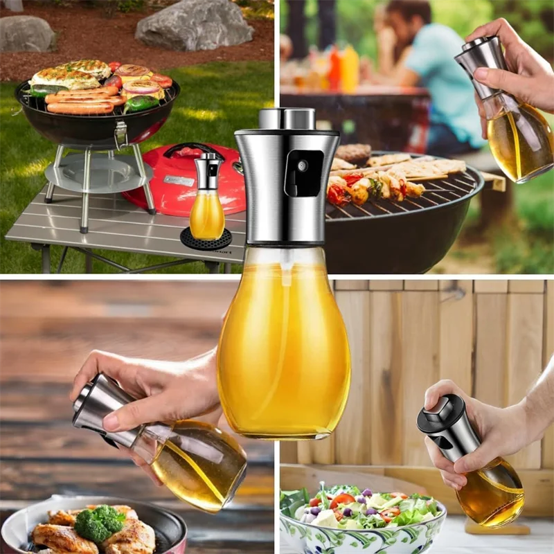 Spruzzatore di oliva per cucinare, spruzzatore di olio d'oliva in vetro da 200 ml, spruzzatore di olio vegetale con imbuto, spruzzatore di olio, cottura, frittura, barbecue