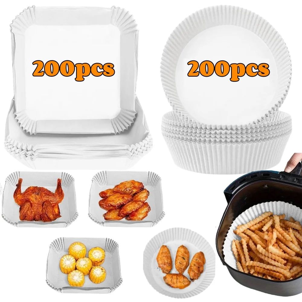 Fodere di carta per friggitrice ad aria Carta da forno impermeabile usa e getta a prova di olio Rotonda quadrata e rettangolare pergamena Forniture per feste da cucina