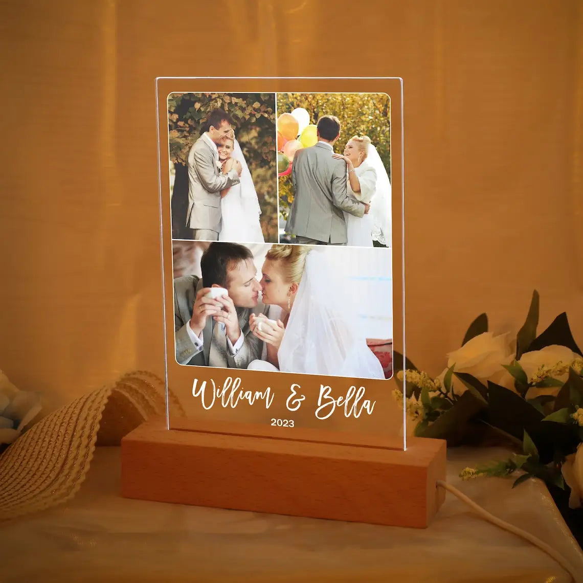 Luce notturna 3D personalizzata Lampada con foto e testo personalizzati Regali personalizzati per San Valentino, matrimonio, compleanno, lampada 3D a 7 colori