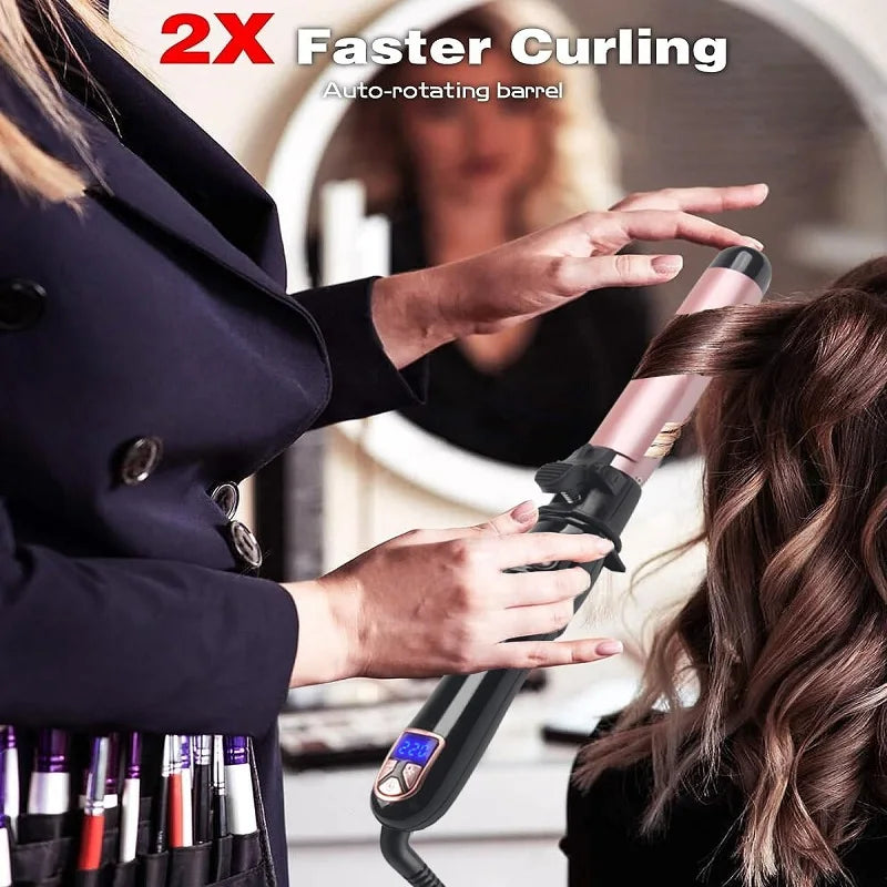 Bigodino automatico per capelli Ferro arricciacapelli rotante da 1,1 pollici con display a LED Bigodino per capelli con bacchetta arricciacapelli a riscaldamento rapido per uso domestico e in viaggio