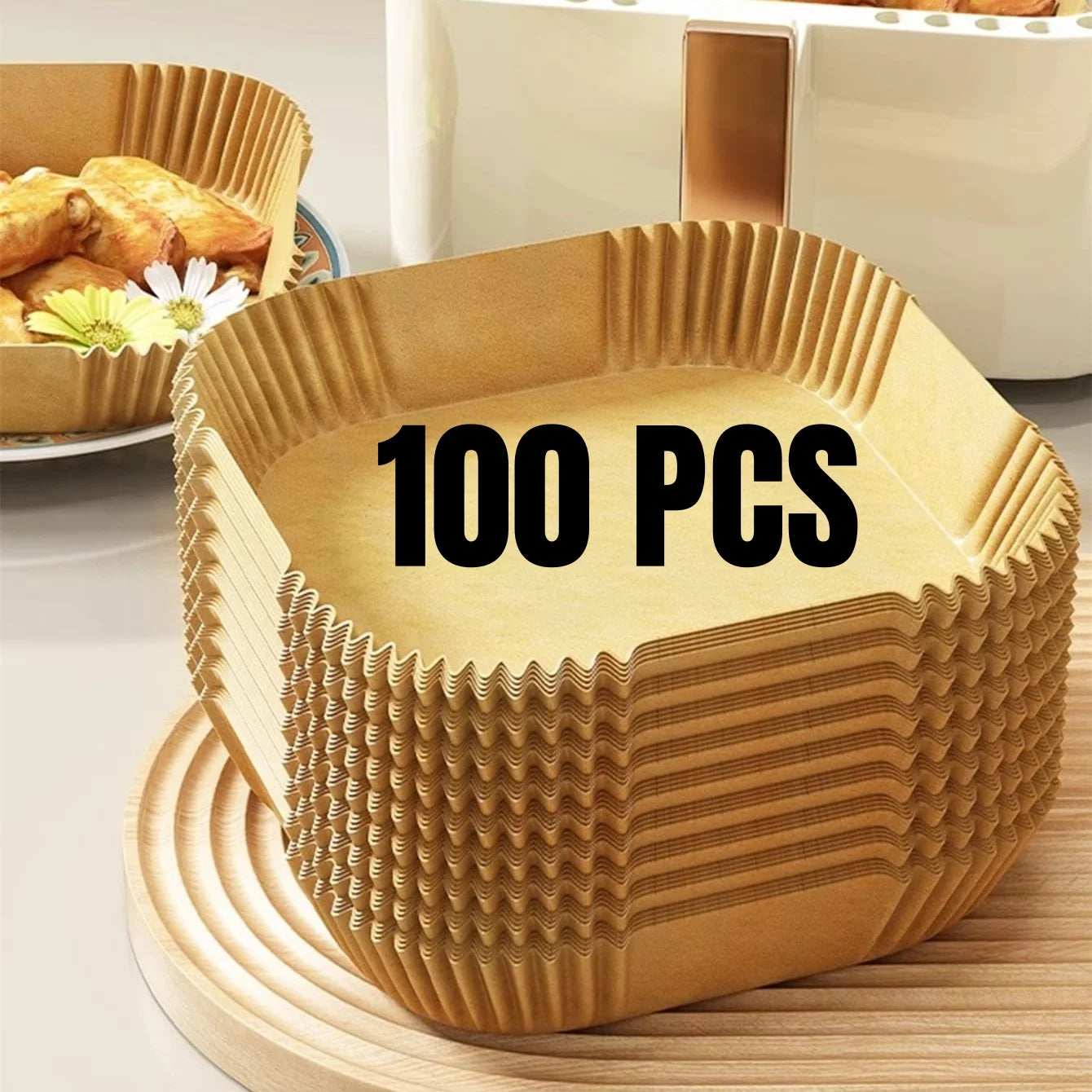 Fodere di carta per friggitrice ad aria Carta da forno impermeabile usa e getta a prova di olio Rotonda quadrata e rettangolare pergamena Forniture per feste da cucina