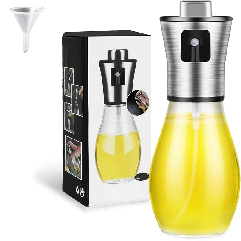 Spruzzatore di oliva per cucinare, spruzzatore di olio d'oliva in vetro da 200 ml, spruzzatore di olio vegetale con imbuto, spruzzatore di olio, cottura, frittura, barbecue
