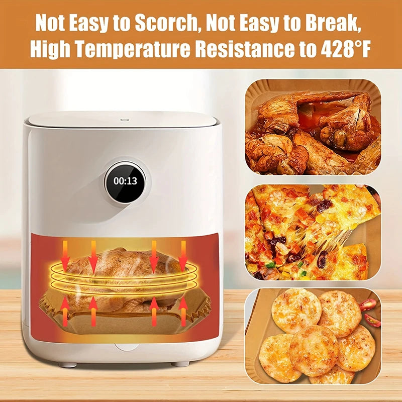 Fodere di carta per friggitrice ad aria Carta da forno impermeabile usa e getta a prova di olio Rotonda quadrata e rettangolare pergamena Forniture per feste da cucina