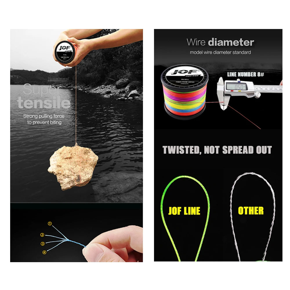 JOF PE intrecciato X4 lenza, resistente all'abrasione lenza sottile durevole per accessori per la pesca all'aperto 300M 500M 1000M