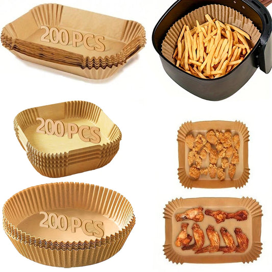 Fodere di carta per friggitrice ad aria Carta da forno impermeabile usa e getta a prova di olio Rotonda quadrata e rettangolare pergamena Forniture per feste da cucina