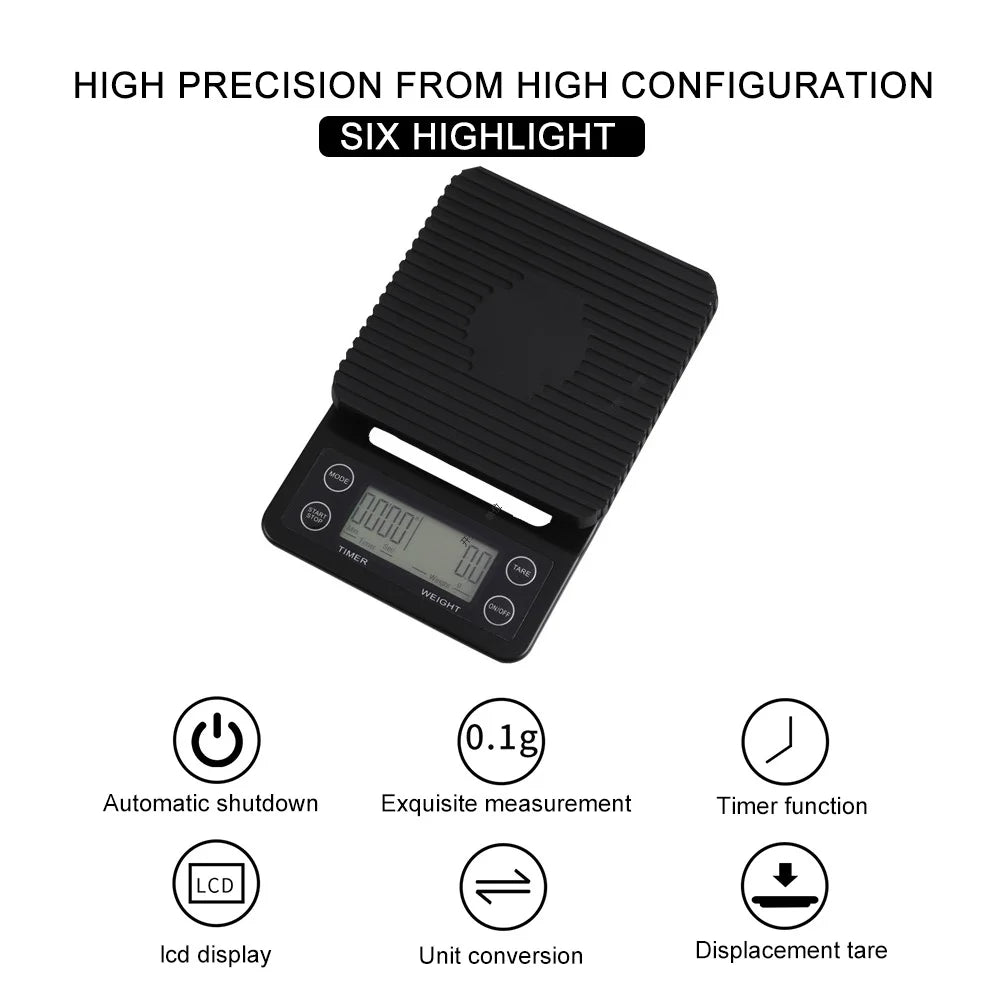 Bilancia da caffè da cucina LCD da 5/3 kg con display digitale temporizzato, timer, strumento per il peso del caffè, bilancia LCD di precisione di misurazione ad alta precisione