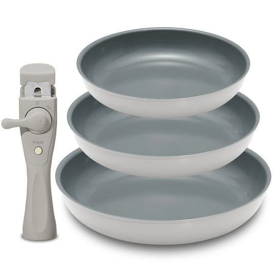 Set Padella Antiaderente Manico Rimovibile 20 cm 24 cm 28 cm, Padelle Induzione Antiaderente, Rivestimento Ceramico Antiaderente, Piccolo Lar