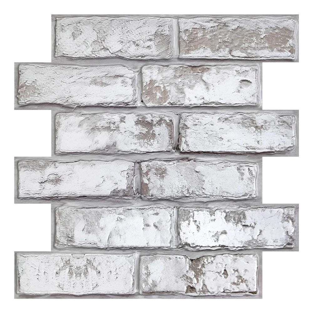 3D Tile Stickers, 3D Whitewash Brick Textures, Matte, 30cm x 30cm, Water and Mold Resistant, for Living Room Kitchen Wall Update