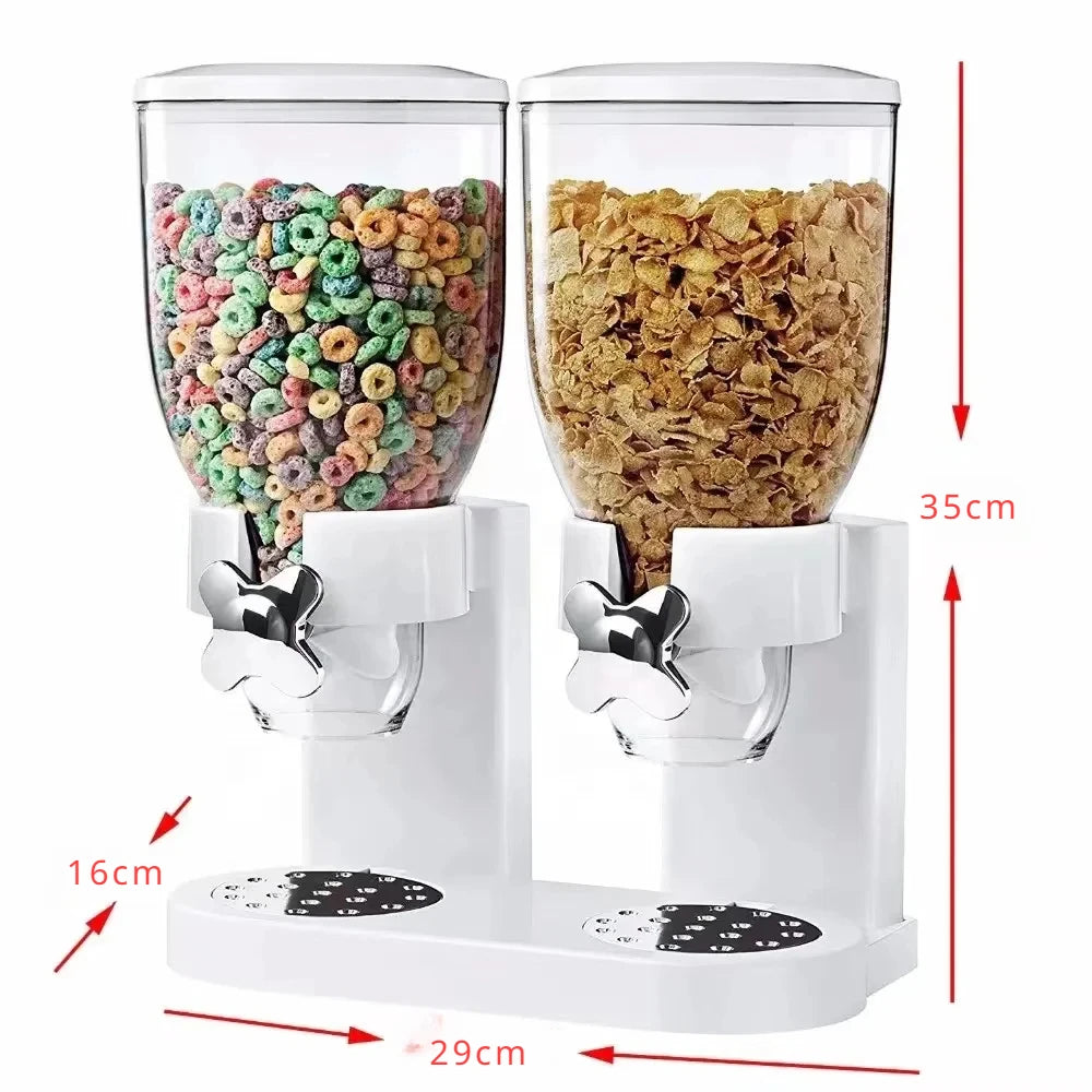 Distributore di cibo secco doppio controllo cibo secco distributore di cereali scatole portaoggetti contenitore per alimenti rotondo