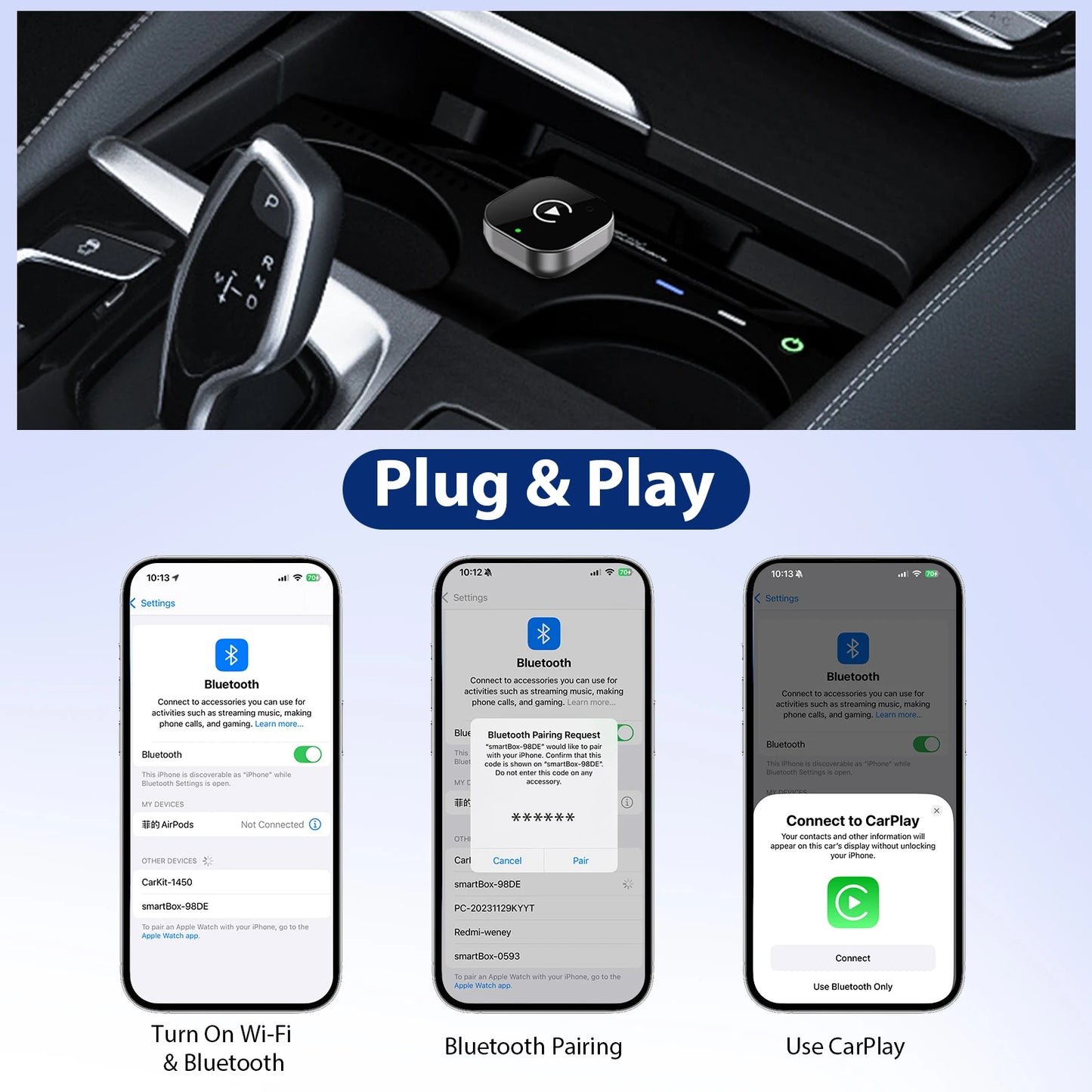 Adattatore CarPlay Wireless 2-in-1 per iPhone – Convertitore da Cablato a Wireless Plug & Play