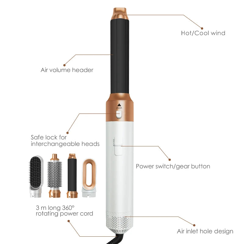 Asciugacapelli 5 in 1 Set pettine caldo Ferro arricciacapelli professionale Piastra per capelli Strumento per lo styling per asciugacapelli professionale per uso domestico
