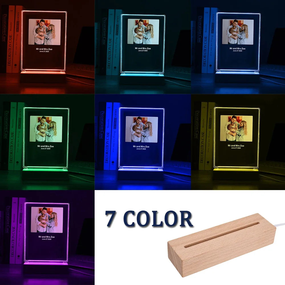 Luce notturna 3D personalizzata Lampada con foto e testo personalizzati Regali personalizzati per San Valentino, matrimonio, compleanno, lampada 3D a 7 colori