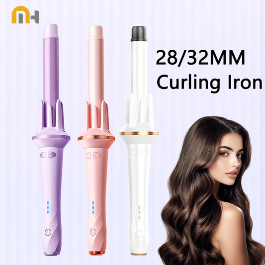 Bigodino automatico per capelli 28mm/32mm Ferro arricciacapelli a onda grande Anione Riscaldamento rapido Bigodini per styling professionale Bacchetta arricciacapelli Ondeggiatore per capelli