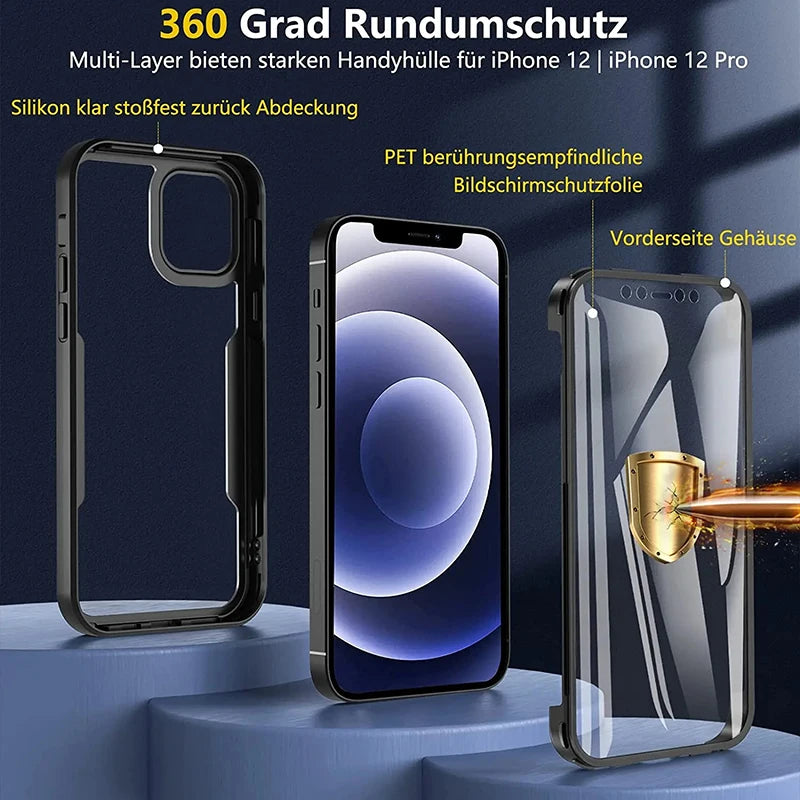 Custodia da 360 gradi per iPhone 15 14 13 12 11 Pro Max 14 Plus XS MAX XR Cover trasparente Protezione per schermo integrata robusta per tutto il corpo