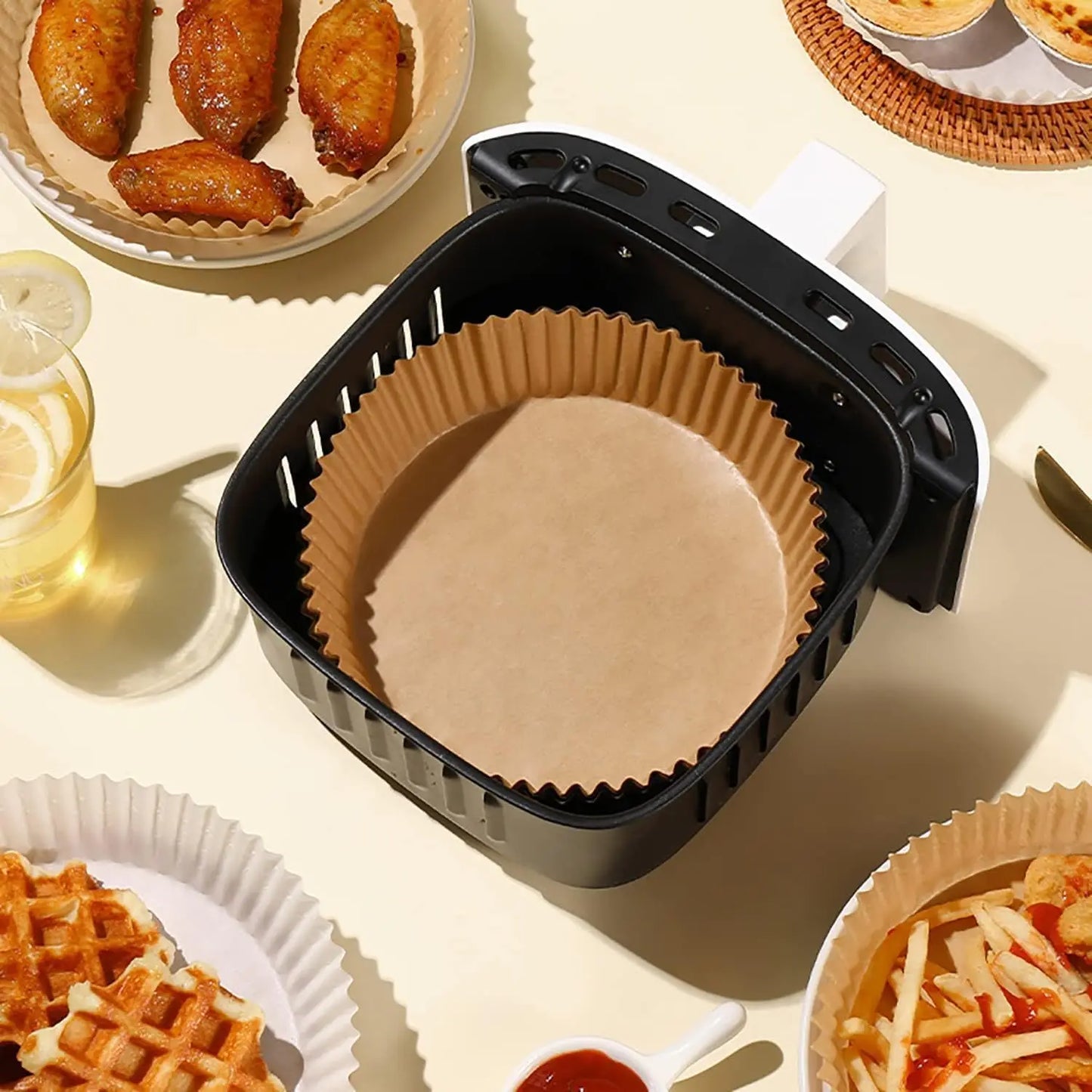 100 pz Friggitrice Ad Aria Fodere di Carta Usa E Getta Friggitrice Fodere Carta Pergamena A Prova di Olio A Prova di Acqua Food Grade Teglie Airfryer