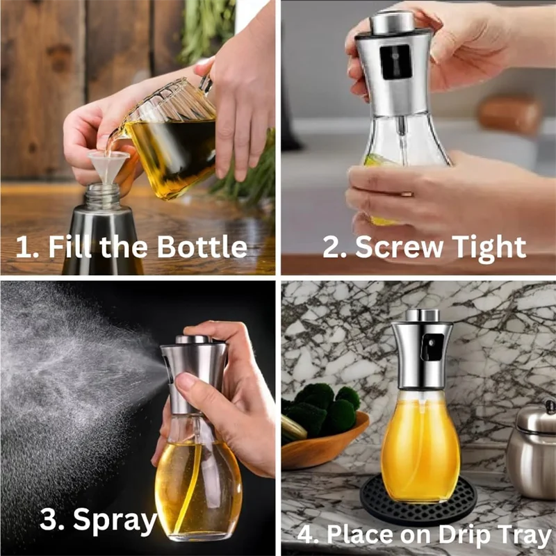 Spruzzatore di oliva per cucinare, spruzzatore di olio d'oliva in vetro da 200 ml, spruzzatore di olio vegetale con imbuto, spruzzatore di olio, cottura, frittura, barbecue
