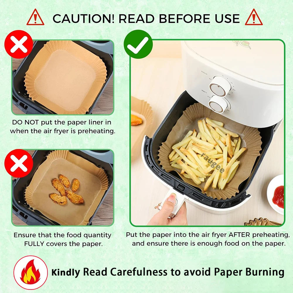 Fodere di carta per friggitrice ad aria 100 pezzi Foglie di pergamena usa e getta antiaderenti Fodera rotonda quadrata per uso alimentare per cuocere arrostire nel microonde
