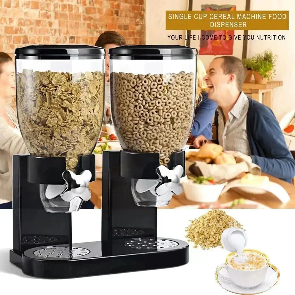 Distributore di cibo secco doppio controllo cibo secco distributore di cereali scatole portaoggetti contenitore per alimenti rotondo