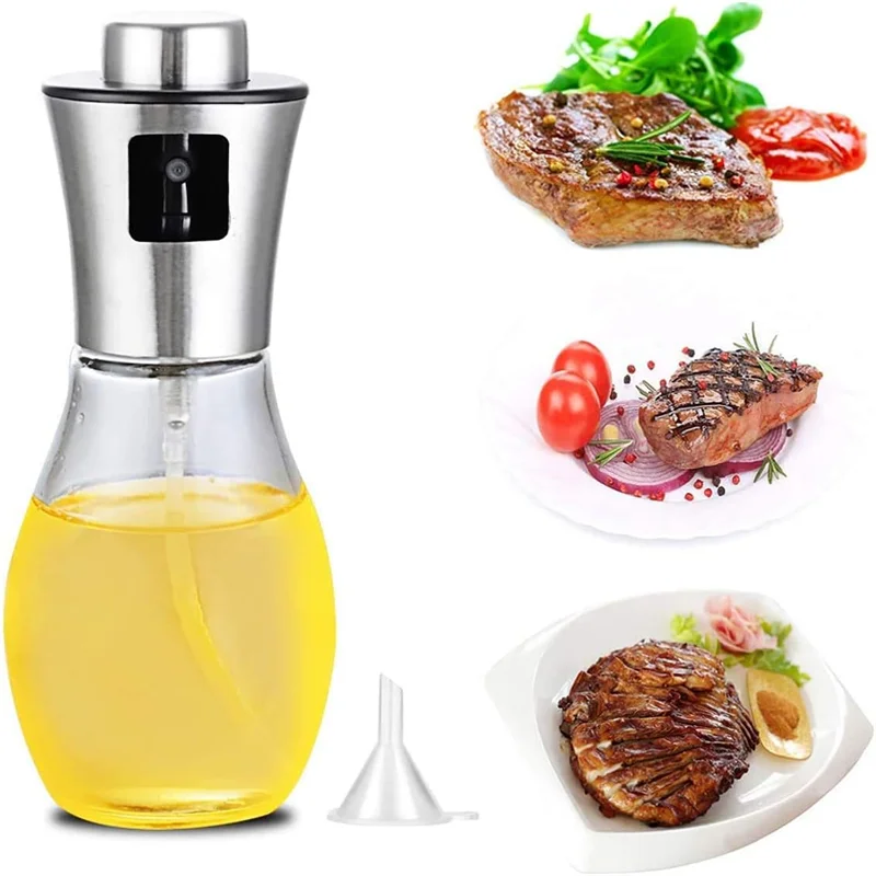 Spruzzatore di oliva per cucinare, spruzzatore di olio d'oliva in vetro da 200 ml, spruzzatore di olio vegetale con imbuto, spruzzatore di olio, cottura, frittura, barbecue