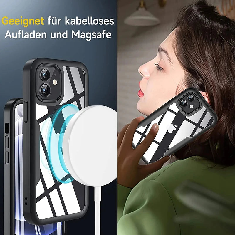 Custodia da 360 gradi per iPhone 15 14 13 12 11 Pro Max 14 Plus XS MAX XR Cover trasparente Protezione per schermo integrata robusta per tutto il corpo