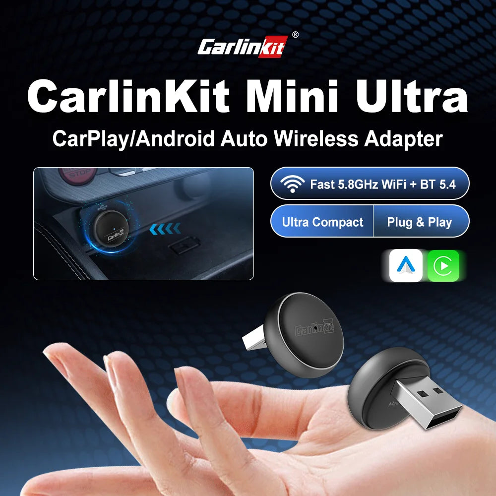 Carplay e Android Auto Wireless CarlinKit Mini Ultra 2025 - Adattatore per Auto Bluetooth 5.4 e Wi-Fi 5.8GHz