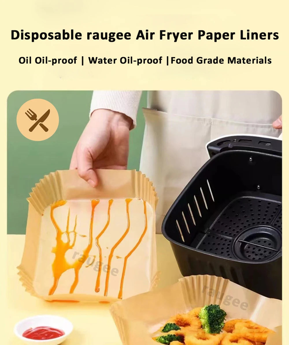 Fodere di carta per friggitrice ad aria 100 pezzi Foglie di pergamena usa e getta antiaderenti Fodera rotonda quadrata per uso alimentare per cuocere arrostire nel microonde