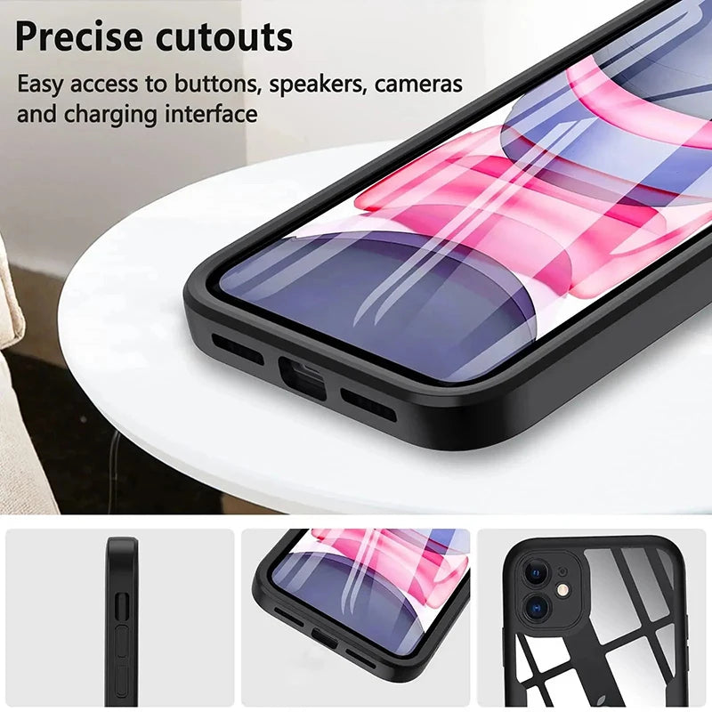 Custodia da 360 gradi per iPhone 15 14 13 12 11 Pro Max 14 Plus XS MAX XR Cover trasparente Protezione per schermo integrata robusta per tutto il corpo