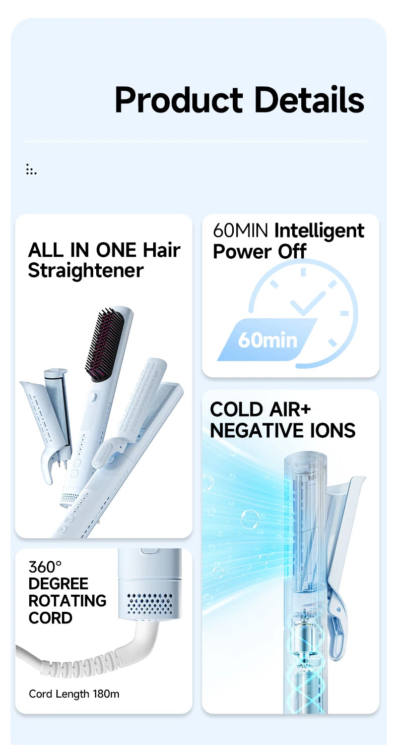 Piastra per capelli multifunzione 3 in 1: cambio facile della testa con una spinta, styling versatile per capelli lisci, ricci e ondulati