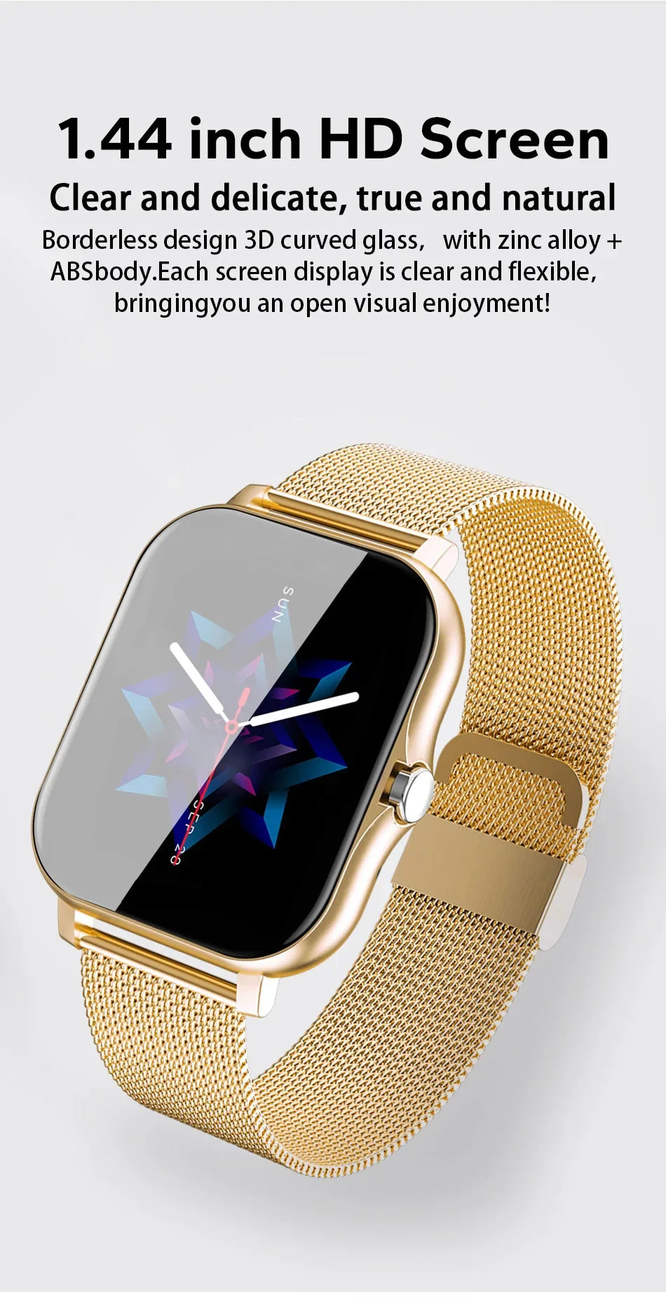 Orologio intelligente per telefono Android. Schermo a colori da 1,44 pollici Full Touch Chiamata Bluetooth Orologio intelligente Ricarica magnetica