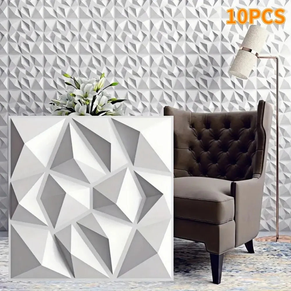 Pannello da parete 3D decorato con design a diamante da 10 pezzi, 30 cm x 30 cm bianco opaco/nero, pannello da parete per decorazione domestica fai da te