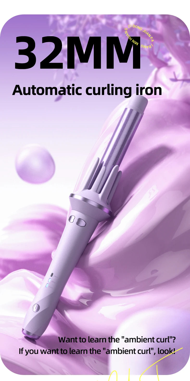 Bigodino automatico per capelli 28mm/32mm Ferro arricciacapelli a onda grande Anione Riscaldamento rapido Bigodini per styling professionale Bacchetta arricciacapelli Ondeggiatore per capelli