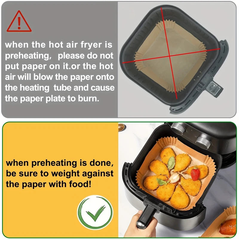 Fodere di carta per friggitrice ad aria Carta da forno impermeabile usa e getta a prova di olio Rotonda quadrata e rettangolare pergamena Forniture per feste da cucina