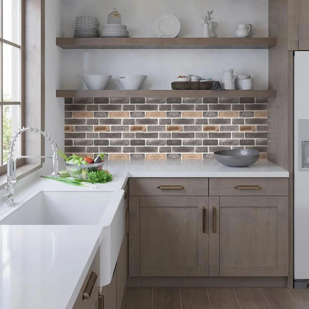 3D Wall Sticker Self-adhesive Faux Brick Wall Panel Peel and Stick Tile Backsplash for Kitchen Bedroom Waterproof Tile Sticker
