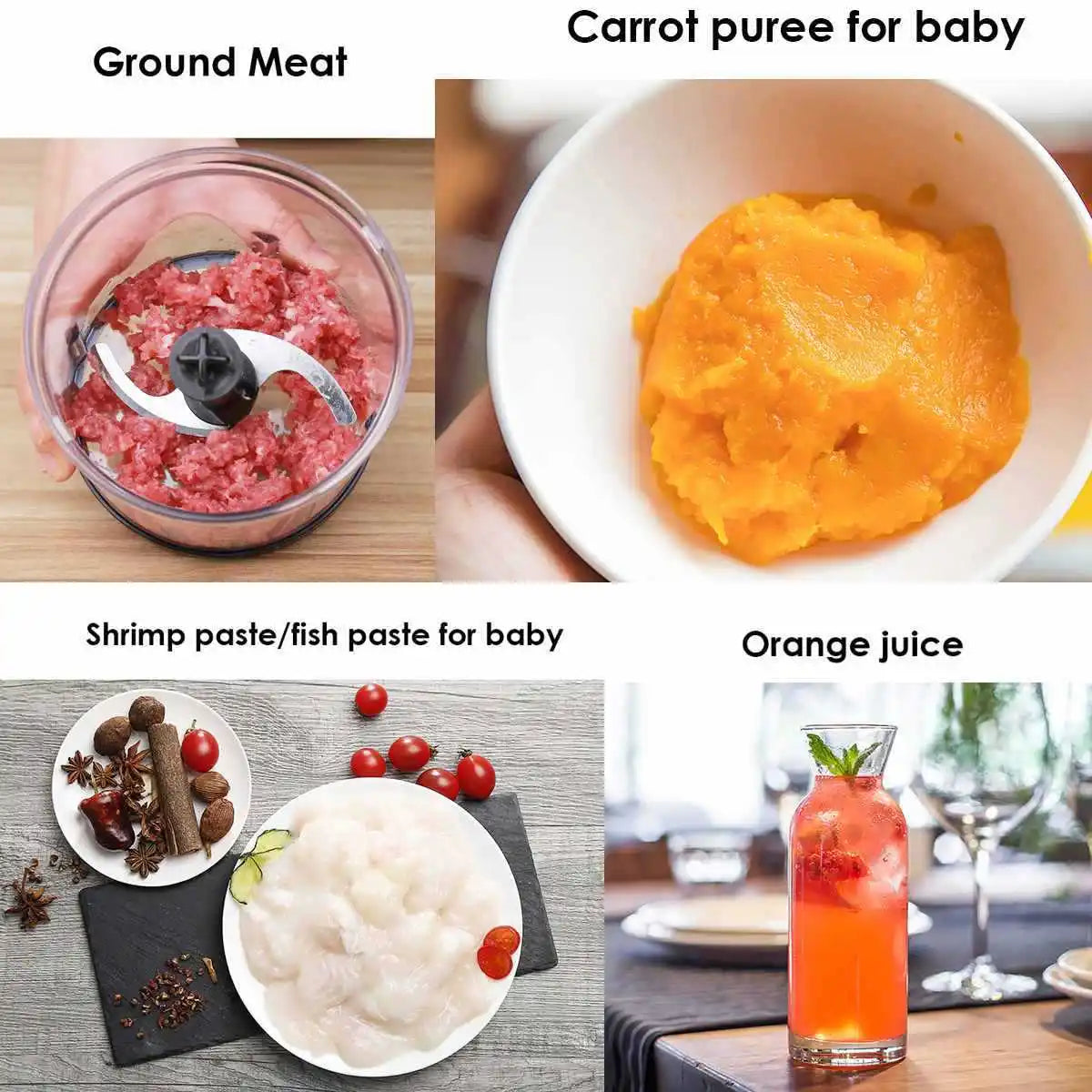 Frullatore elettrico 4 in 1, materiale in acciaio inossidabile 304, adatto per alimenti da cucina, alimenti per bambini.