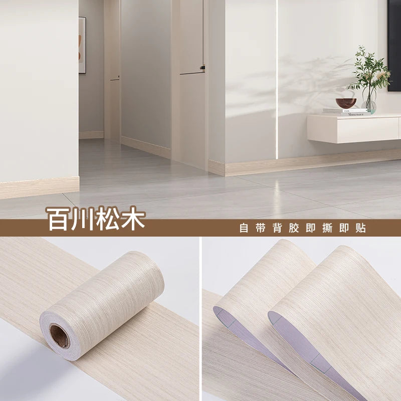 1 rotolo di adesivi murali per battiscopa con venature del legno imitazione addensata, decorazione autoadesiva per l'angolo della parete della camera da letto del soggiorno