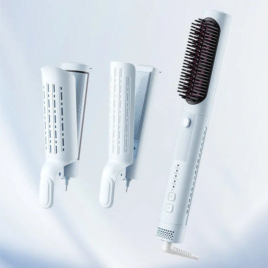 Piastra per capelli multifunzione 3 in 1: cambio facile della testa con una spinta, styling versatile per capelli lisci, ricci e ondulati