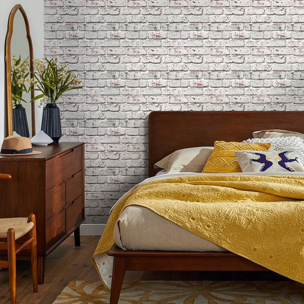 3D Tile Stickers, 3D Whitewash Brick Textures, Matte, 30cm x 30cm, Water and Mold Resistant, for Living Room Kitchen Wall Update