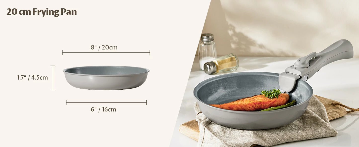 Set Padella Antiaderente Manico Rimovibile 20 cm 24 cm 28 cm, Padelle Induzione Antiaderente, Rivestimento Ceramico Antiaderente, Piccolo Lar